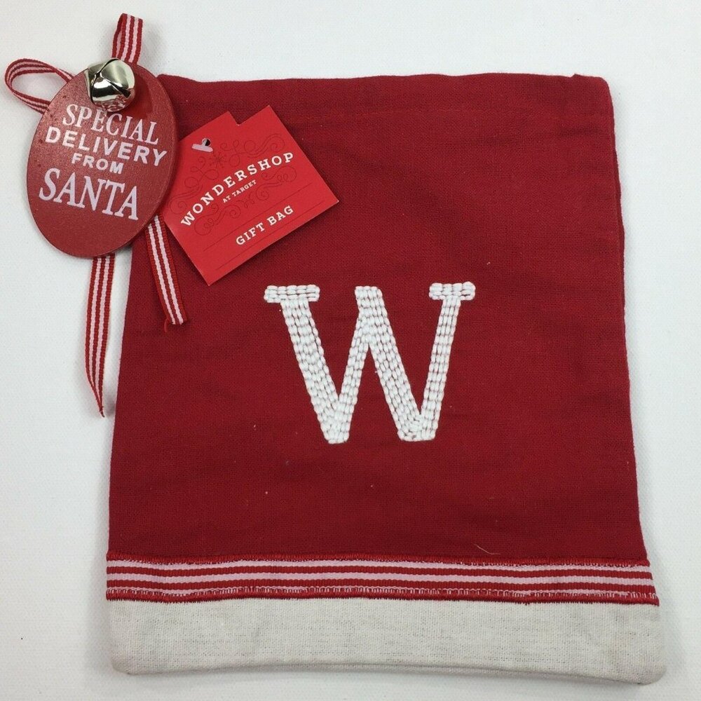 Wondershop Red Gift Bag Monogram White Initial W Drawstring Special Delivery Fro